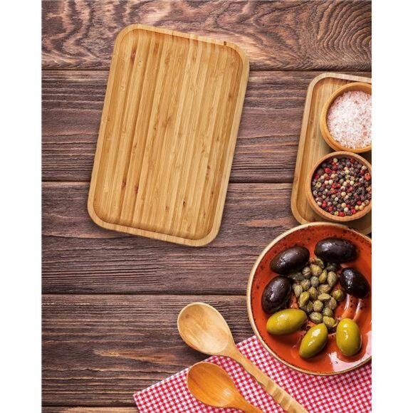 Bamboo Serving Tray Rectangular Natural Minimalist Coffee Tea Food Kitchen Decor - Picture 6 of 8